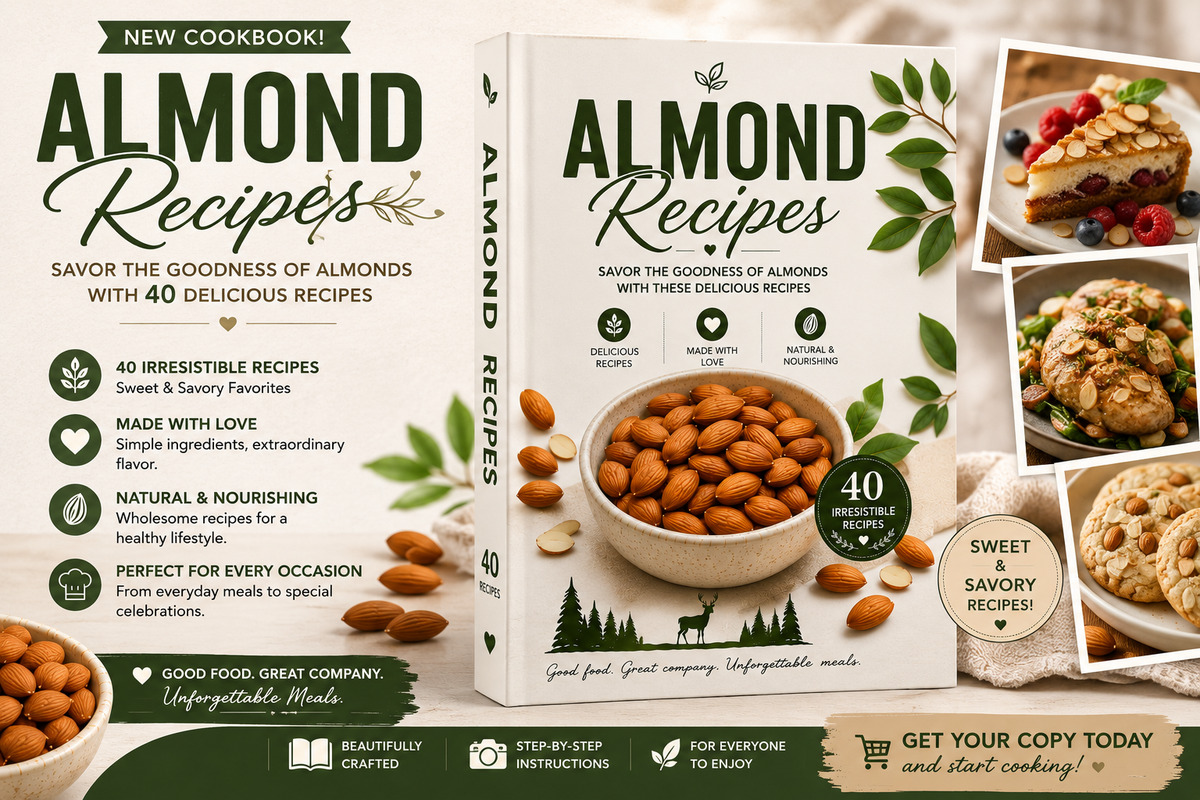 Almond Recipes Cookbook: 40 Delicious & Easy Almond Recipes for Healthy Meals, Snacks & Desserts | Digital PDF Cookbook