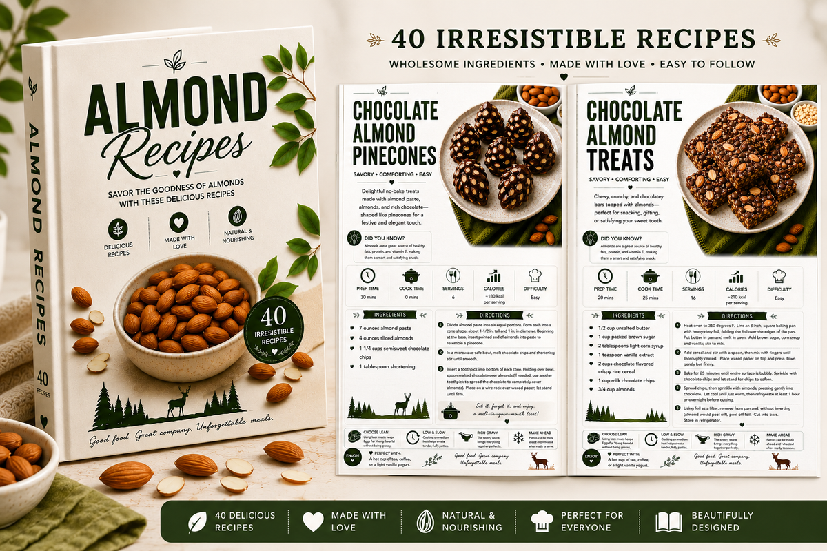 Almond Recipes Cookbook: 40 Delicious & Easy Almond Recipes for Healthy Meals, Snacks & Desserts | Digital PDF Cookbook